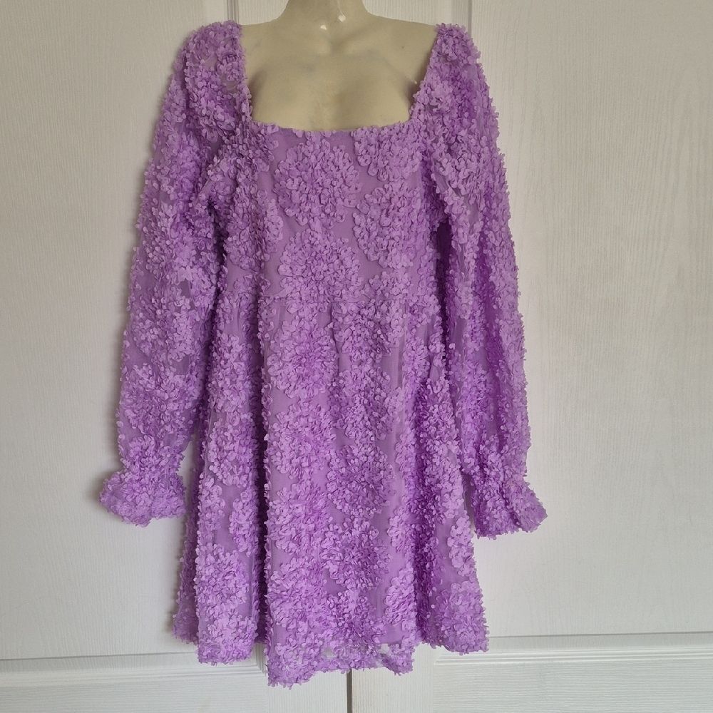 Elegant Purple 3D Flower Midi Dress